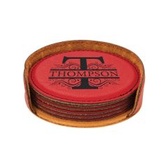 Red Leatherette Round Coaster Set