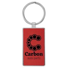 Red Leatherette/Metal Rectangle Keychain