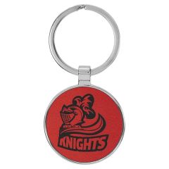 Red Leatherette/Metal Round Keychain