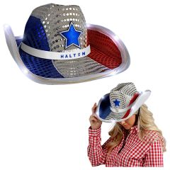 Red, White & Blue LED Cowboy Hat With Band