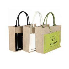 Reusable Jute Shopping Tote Bag With Bamboo Handles