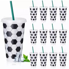 Reusable Soccer Tumbler Cups With Lid & Straw 24 Oz
