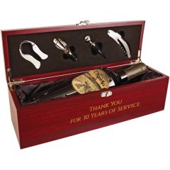 Rosewood Finish Single Wine Box With Tools & Black Lining