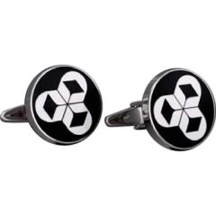 Round Brass Cufflinks Rhodium Plated With Colored Enamel