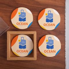 Round Ceramic 4pc. Coaster Set In Box