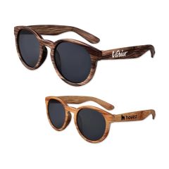 Round Lens Wood Grain Sunglasses