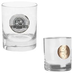 Round Rocks Glass With Metal Medallion