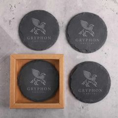 Round Slate 4pc. Coaster Set In Box