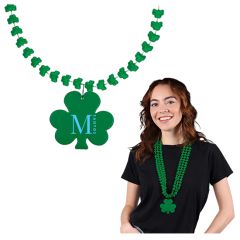 Rounded Mini Shamrocks Bead Necklace With Medallion