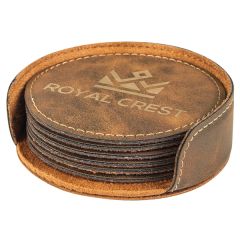 Rustic/Gold Leatherette Round Coaster Set