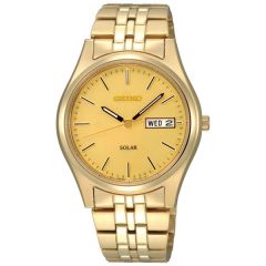 Seiko Mens Gold-Tone Solar Watch W/Champagne Dial