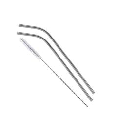 Set Of 2 In Silver Bent Stainless Steel Straws