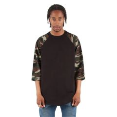 Shaka Wear Unisex Three-Quarter Sleeve Camo Raglan T-Shirt