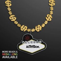 Shiny Gold Dollar Necklace With Vegas Sign Medallion