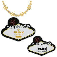 Shiny Gold Dollar Necklace With Vegas Sign Medallion