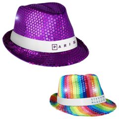 Shiny Single Colored Fedora Hats With White Bands