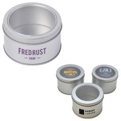 Silver Round Tin Box With Window Lid 2.951.77 Inch