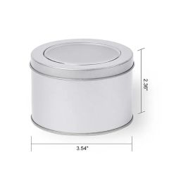 Silver Round Tin Box With Window Lid 3.542.36 Inch