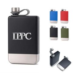 Slim Stainless Steel Flask With Tethered Cap - 9 Oz