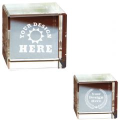 Small Flat Cube 3d Crystal Award