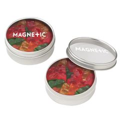 Small Round Window Tin With Gummy Bears