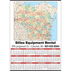 Small State Map Year-In-View Calendar - Wisconsin
