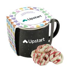 Speckled Camping Mug Yogurt Pretzels