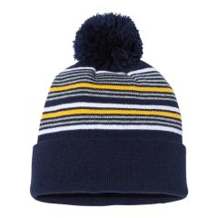 Sportsman 12 Inch Striped Pom-Pom Cuffed Beanie