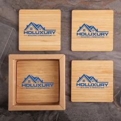 Square Bamboo 4pc. Coaster Set In Box