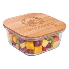 Square Glass Food Container W/Bamboo Lid
