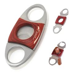 Stainless Steel Red Wood Double Cut Blade Cigar Cutter