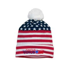 Stars And Stripes Knit Cap With Pom Pom