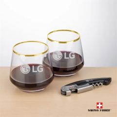 Swiss Force Opener & Tucson Gold Rim Stemless Wine