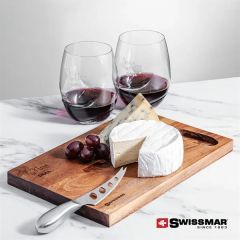 Swissmar Acacia Board & 2 Bartolo Stemless Wine