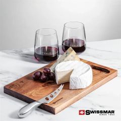 Swissmar Acacia Board & 2 Dunhill Stemless Wine