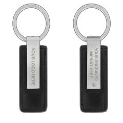 Synthetic Black Leather Key Chain With Satin Metal