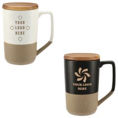 Tahoe Tea And Coffee Ceramic Mug With Wood Lid 16Oz