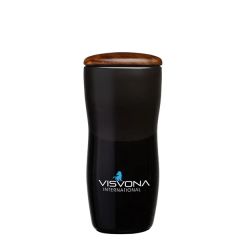 Tarrazu 12 Oz Double Wall Ceramic Tumbler W/ Wood Lid