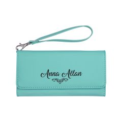 Teal Leatherette Wallet With Strap
