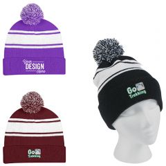 Two-Tone Knit Pom Beanie With Cuff