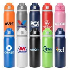 Two-Toned 27 Oz Stainless Steel Pop Straw Bottle