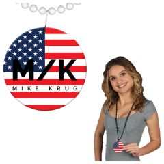 USA Flag Medallion With Beaded Necklace Non Light Up