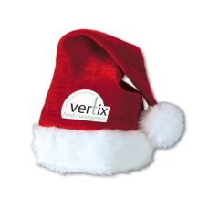 Velvet Santa Hat W/ Plush Trim and Custom Heat Transfer