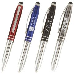 Vivano Duo W/LED Light & Stylus - Laser Engraved - Metal Pen