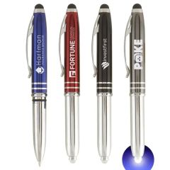 Vivano Duo W/LED Light & Stylus - Laser Engraved - Metal Pen