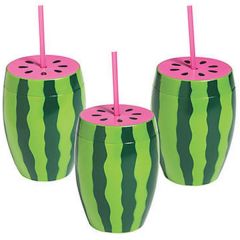 Watermelon Cups With Straws
