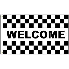 Welcome Black & White Checkered 3 Ft X 5 Ft Message Flag