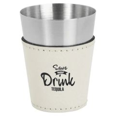 White 2 Oz Leatherette & Stainless Steel Shot Glass
