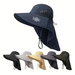 Wide Brim Mesh Fishing Hat With Neck Flap