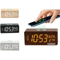 Wooden Digital Alarm Clock Wireless Charging